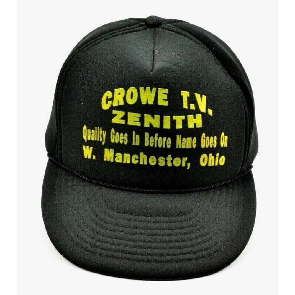 Vintage‎ CROWE T.V. ZENITH W. Manchester Ohio Black Foam Snapback Trucker Hat